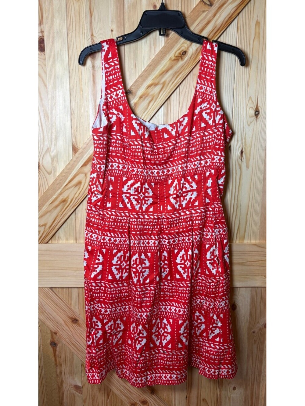 Nine West Orange and White Patterned Sleeveless Dress Cotton Blend Size 14